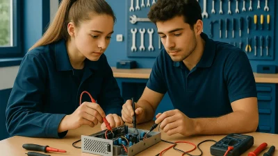 Azubis arbeiten gemeinsam an Schaltung