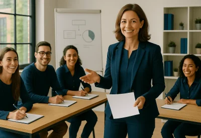 Ausbilderin leitet AEVO-Schulung