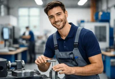 Facharbeiter im technischen Umfeld bei der Arbeit mit Schlüsselkompetenzen