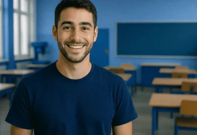 Azubi im Klassenraum lernt Deutsch für