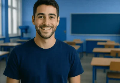 Azubi lernt Deutsch für Ausbildungsberufe im Klassenraum