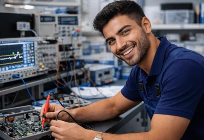 Elektroniker für Geräte und Systeme bei seiner Ausbildungsstätte