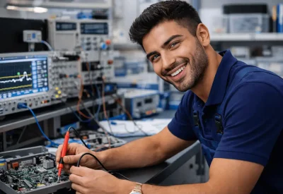 Elektroniker für Geräte und Systeme in seiner Ausbildungsstätte