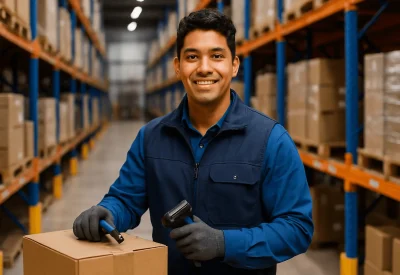 Fachkraft für Lagerlogistik scannt Pakete im Warenlager