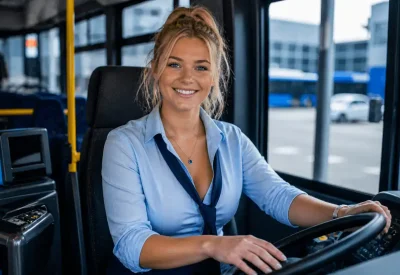 Fachkraft im Fahrbetrieb Ausbildung am Bussteuer Portrait