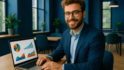 Fachwirt arbeitet mit Laptop an Statistiken