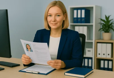 Fachwirtin Personaldienstleistung prüft Unterlagen