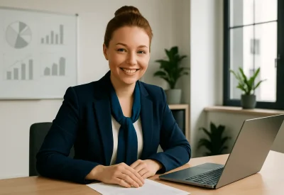 Geprüfte Betriebswirtin arbeitet im Büro