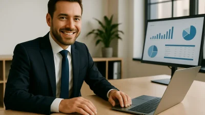 Geprüfter Controller prüft Diagramme am Laptop