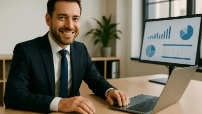 Geprüfter Controller analysiert Diagramme am Laptop