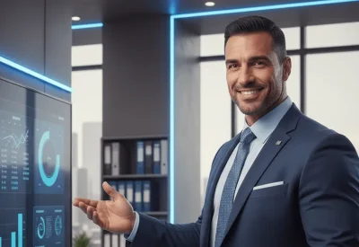 Handelsfachwirt lächelt bei operativer Arbeit im Logistikbereich