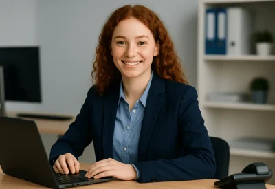 Industriekaufmann arbeitet am Laptop im Büro