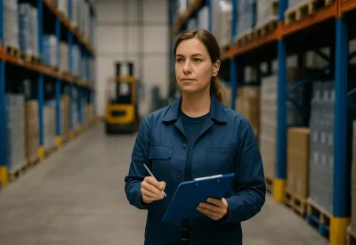 Industriemeisterin Logistik prüft den Lagerbestand