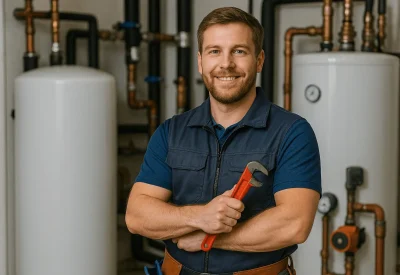 Installateur- und Heizungsbauermeister wartet Heizungsanlage