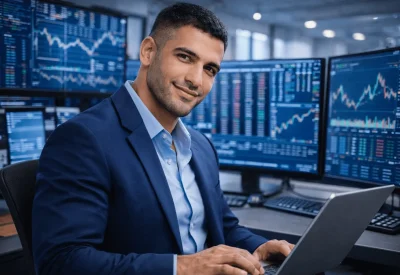 Investment-Fachwirt überwacht Wertentwicklungen im Börsenumfeld