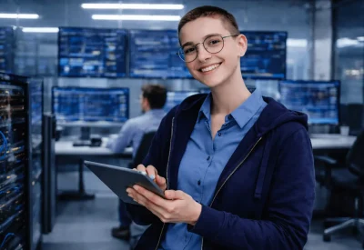 Kauffrau für IT-System-Management prüft digitale Prozesse