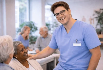 Leitungskraft soziale Betreuung begleitet Senioren im Alltag