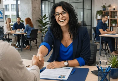 Personaldienstleistungskaufmann empfängt einen Bewerber