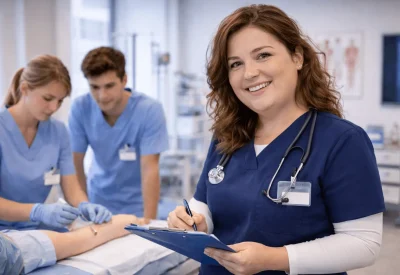 Praxisanleiter begleitet Auszubildende in der Pflegepraxis