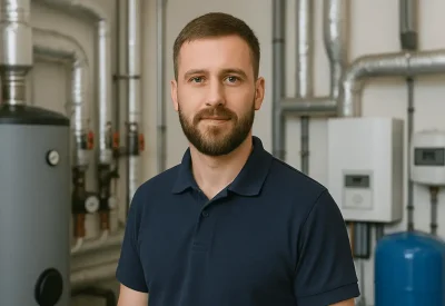 Techniker HLK kontrolliert Heizungs und Lüftungsanlage