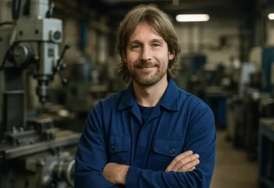 Techniker Maschinentechnik arbeitet an CNC-Maschine in Halle