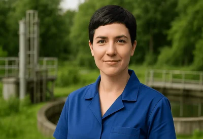 Techniker für Umweltschutztechnik prüft Anlagen im Freien